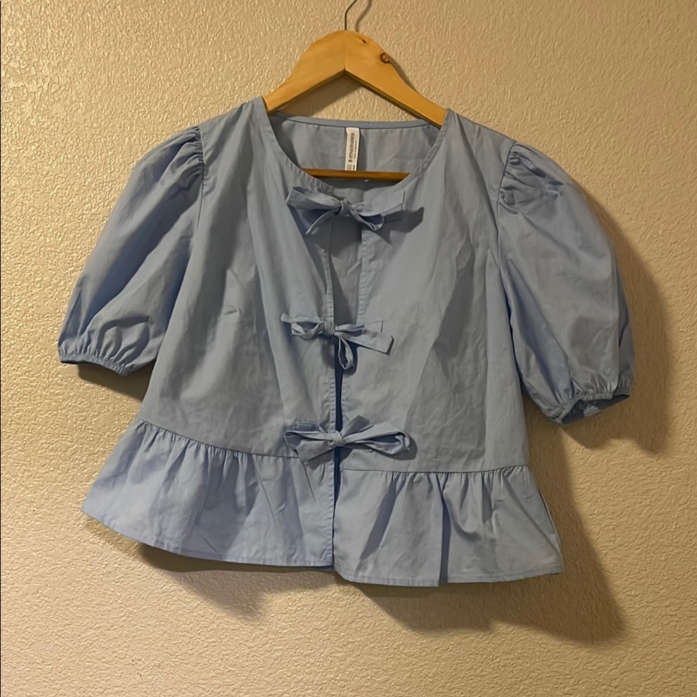 Stradivarius Light Blue Tie Front Blouse